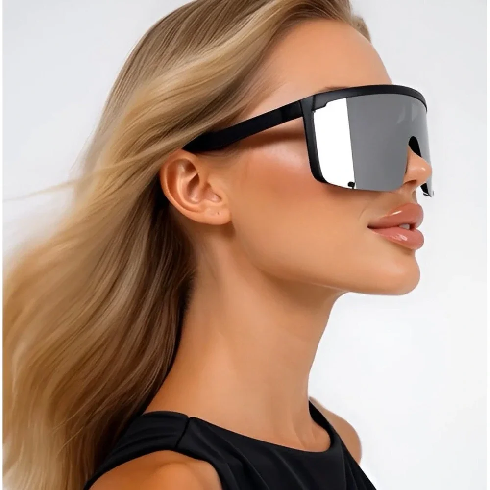 Shield Sunglasses Silver Mirrored‎ Lens Visor Cyclops Sport Sun Glasses Lentes